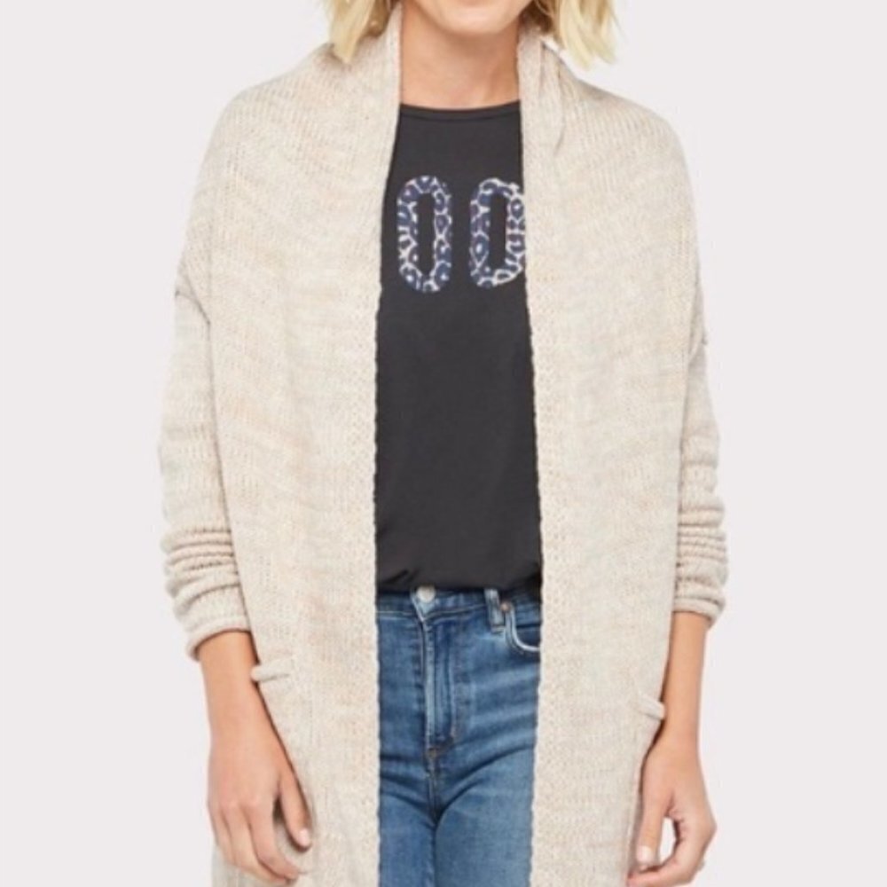 John + Jenn Beige and White Marled Cardigan Sweater Size Medium Neutral